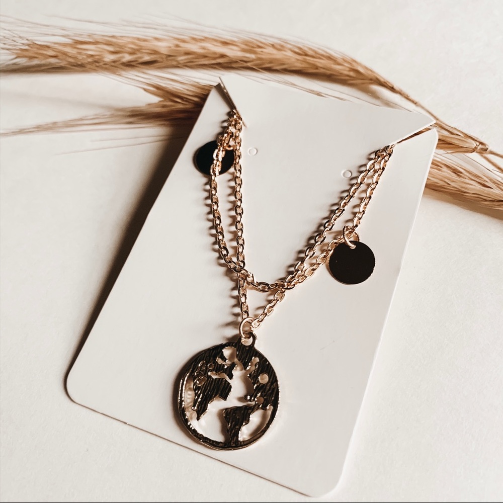 Gold Dainty Layered World Necklace - Picture 2 of 2